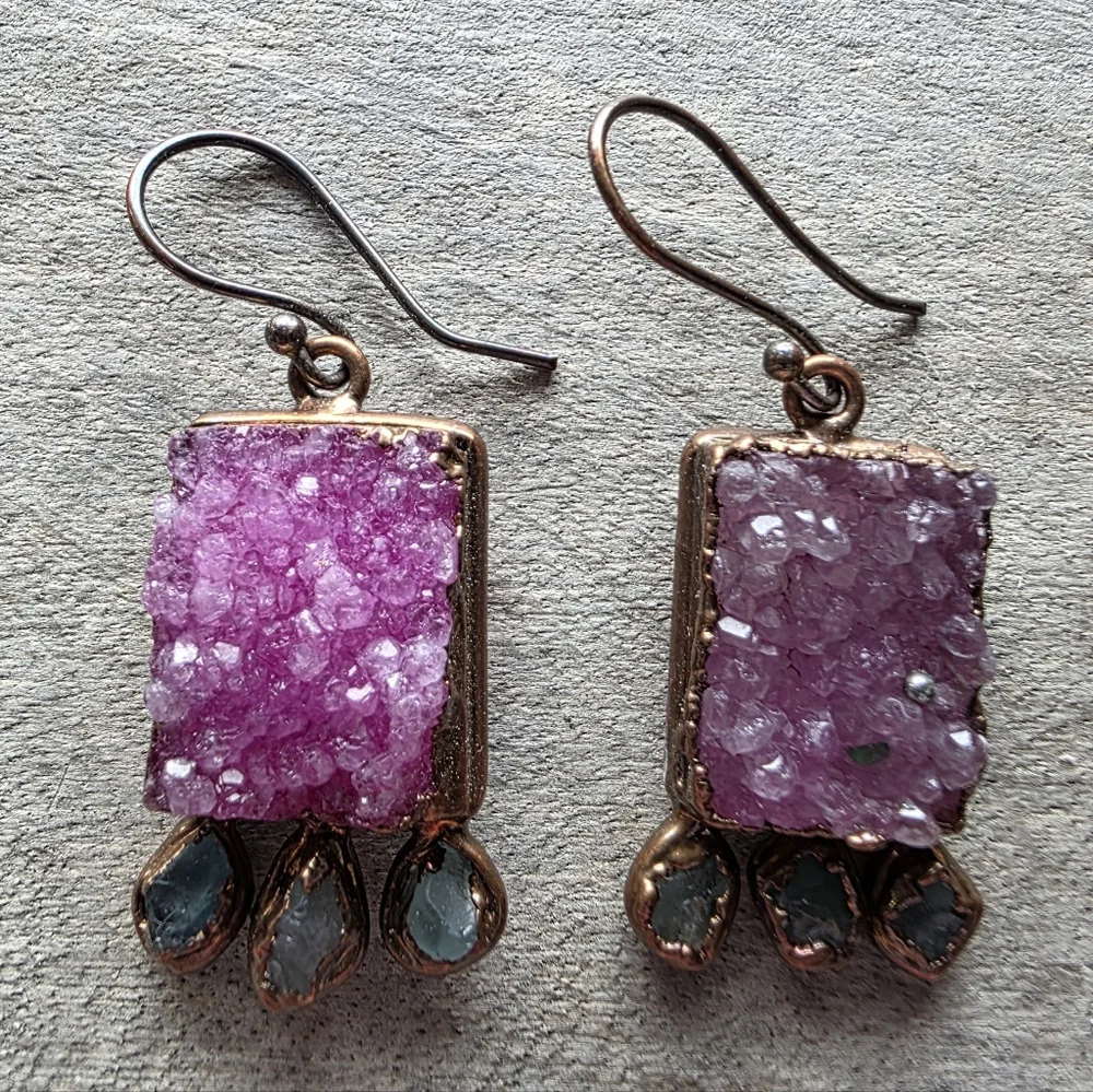 Beautiful Multi-Color Druzy Pendant & Earring Set in Copper